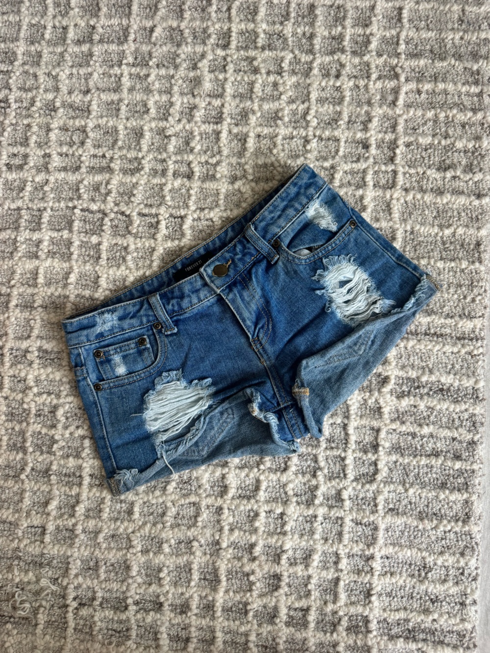 Forever 21 Medium Blue Distressed Denim Cutoff Shorts